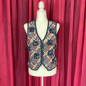 Vintage Casey and Max cottagecore denim latticed gingham vest, med